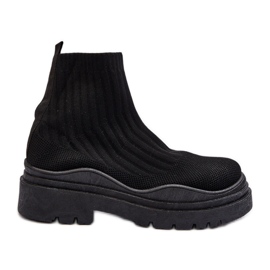 Schwarze Elipara Slip-On-Sockenstiefel für Damen mit massiver Sohle