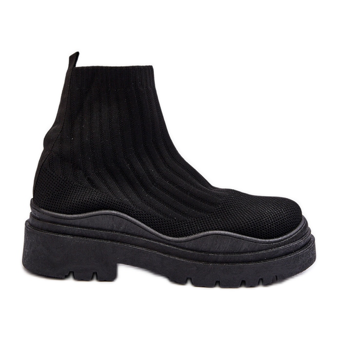 Schwarze Elipara Slip-On-Sockenstiefel für Damen mit massiver Sohle