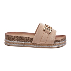 Damen-Plateau-Flip-Flops mit Verzierung, Beige Vapereta