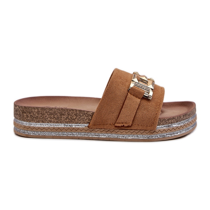 FK1 Damen-Plateau-Flip-Flops mit Kamel-Vapireta-Dekoration braun