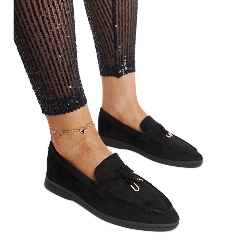 Schwarze Mokassins mit Metallanhänger von Fiorano