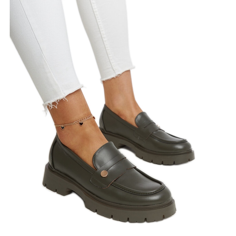 Dunkelgrüne Mokassins aus Öko-Leder Mladenka