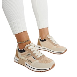 Beige Plateau-Sneaker mit Mauli-Strasssteinen