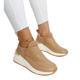 Braune Ashleey-Sneaker mit Keilabsatz und Strasssteinen