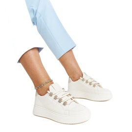 Beigefarbene Sneaker mit dicker Walida-Sohle