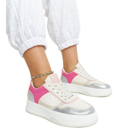 Weiß-rosa Sneaker mit dicker Rumai-Sohle