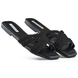 Schwarze Damen-Flip-Flops aus Spitze mit flacher Sohle