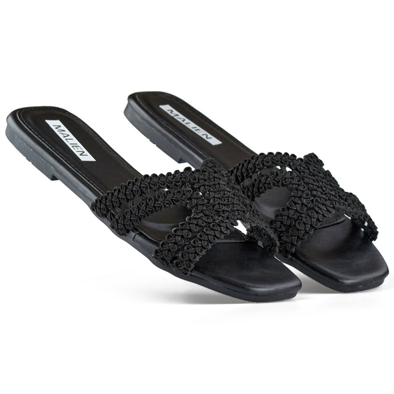 Schwarze Damen-Flip-Flops aus Spitze mit flacher Sohle