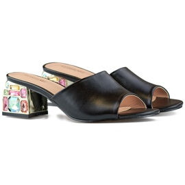 Schwarze Damen-Flip-Flops mit niedrigem Absatz und Kristallen