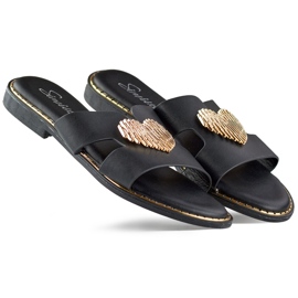 Schwarze Damenhausschuhe mit dekorativem Herz