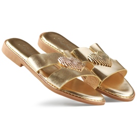 Goldene Damen-Flip-Flops mit dekorativem Herz