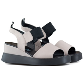 Damen-Keilsandalen aus Leder mit Gummiband beige