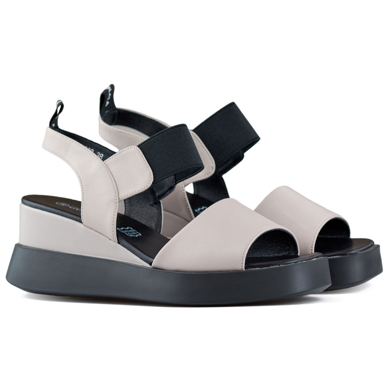 Damen-Keilsandalen aus Leder mit Gummiband beige