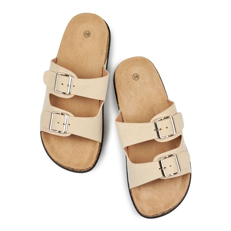 Beige Damen-Flip-Flops mit zwei Schnallen