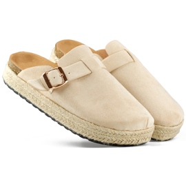 Damen-Espadrilles mit Schnalle, bezogen, beige