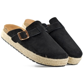 Damen-Espadrilles mit Schnalle, bezogen, schwarz