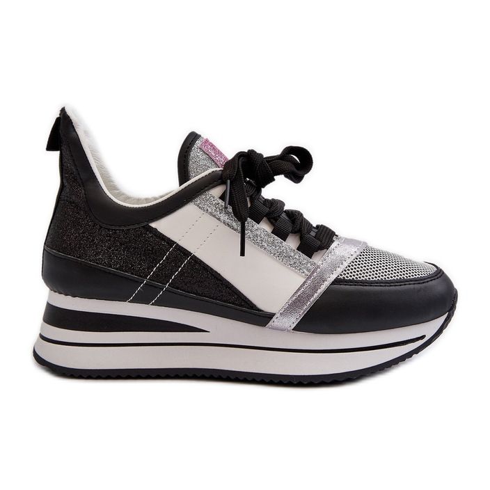 Keil- und Plateau-Sneaker für Damen mit glitzerndem schwarzen Rafani