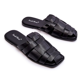 Frauen um Öko-Leder-Hausschuhe schwarz