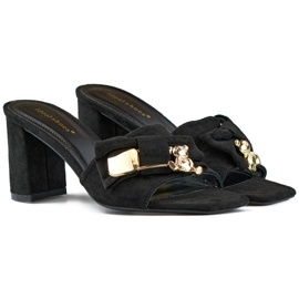 Schwarze hochhackige Flip-Flops mit Schleife, Flip-Flops mit Teddybär