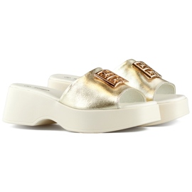 Goldene, elegante, bequeme Flip-Flops mit dicker Sohle