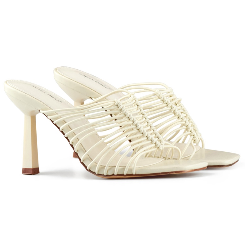 Hausschuhe mit hohem Absatz, elegante, flexible Damenhausschuhe mit hohem Absatz, beige