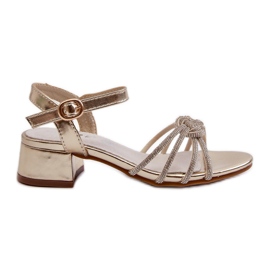 Mädchensandalen mit niedrigem Absatz und Zirkonen, goldenes Ollna