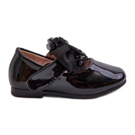 Kinderballerinas aus Lackleder mit Klettverschluss und Schleife, Black Olessa schwarz
