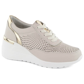 Damen-Sportkeilschuhe aus Leder, bequem, beige S.Barski LR725