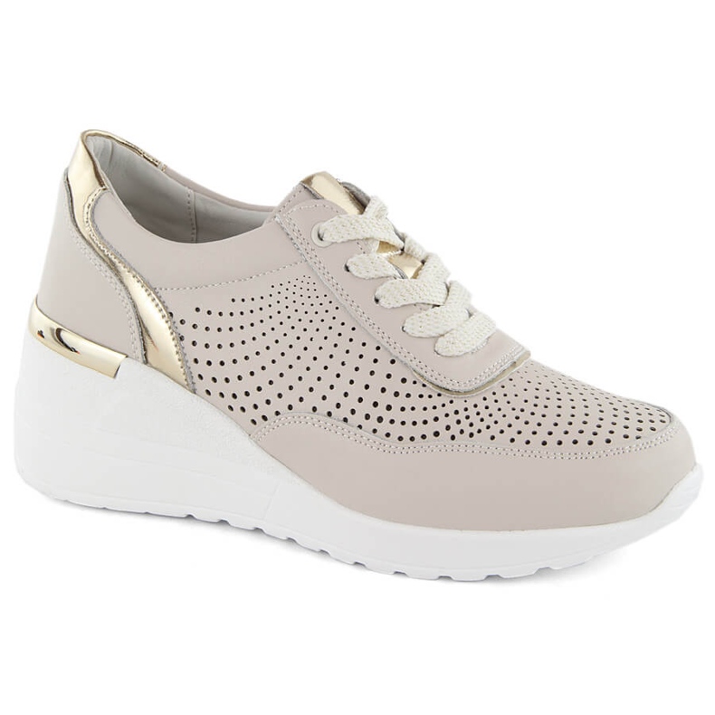 Damen-Sportkeilschuhe aus Leder, bequem, beige S.Barski LR725