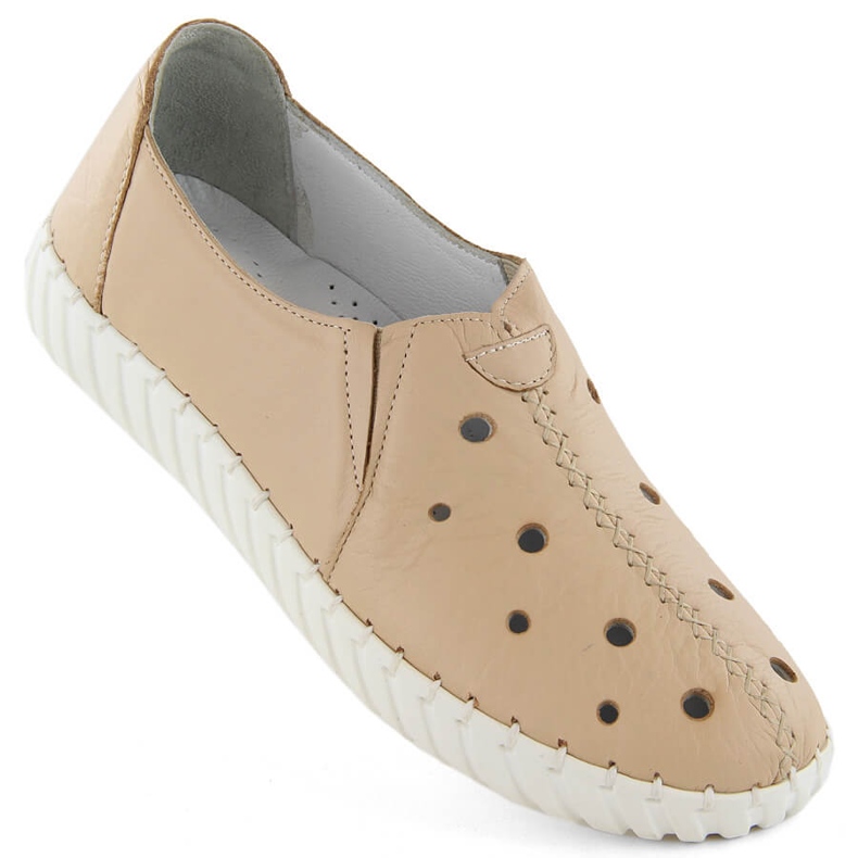 Durchbrochene Damen-Slipper aus Leder, beige Artiker 54C0561