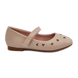 Kinder-Ballerinas mit Herzen, mit Klettverschluss, beige Danaella