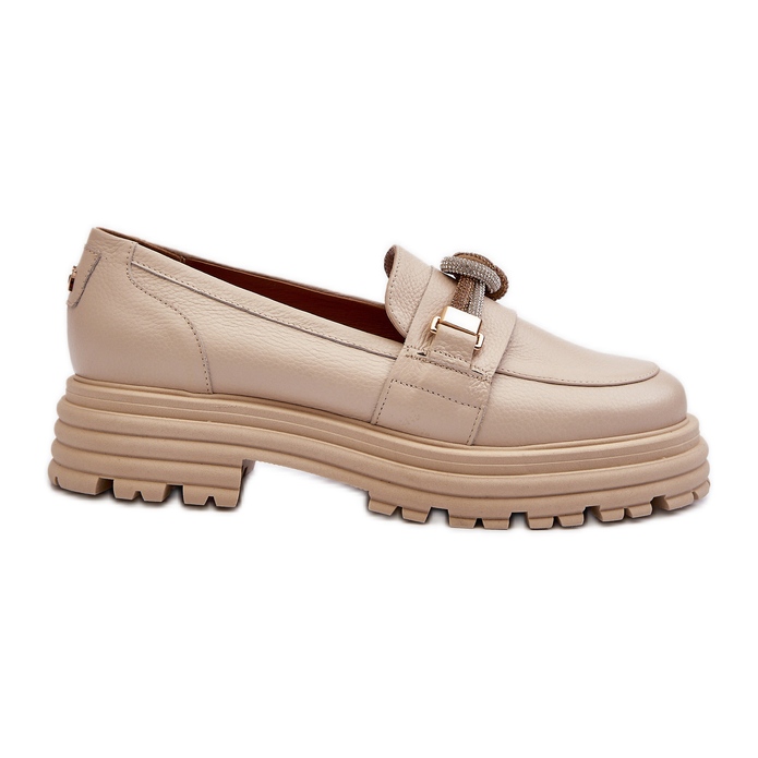 Damen-Ledermokassins mit Verzierung Laura Messi 2780 Beige