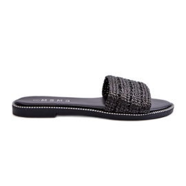 Damensandalen mit geflochtenen flachen Absätzen, schwarze Radians