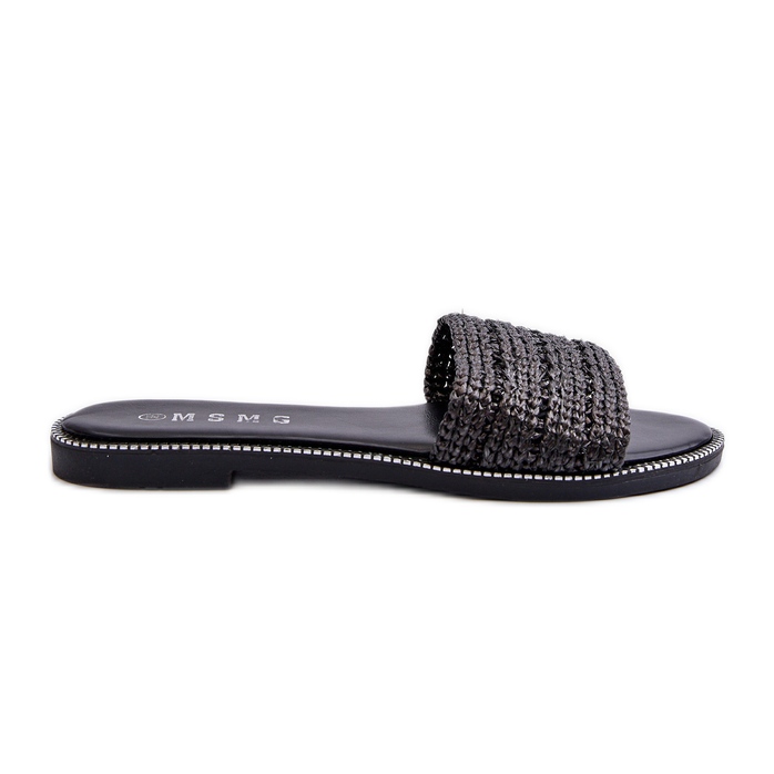 Damensandalen mit geflochtenen flachen Absätzen, schwarze Radians