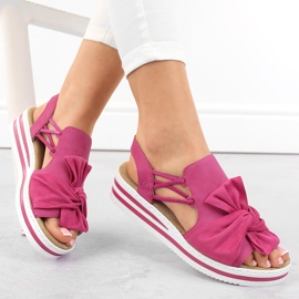 Bequeme fuchsiafarbene Slip-on-Plateausandalen für Damen Rieker V0256-31 rosa