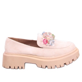 Stefani Beige Plateau-Loafer mit Steinen