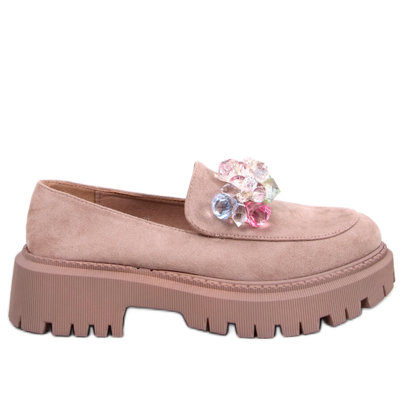 Stefani Khakifarbene, perlenbesetzte Plateau-Loafer beige
