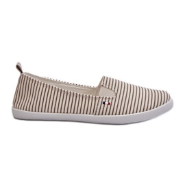 Beige gestreifte Pazaria-Slip-On-Sneaker für Damen