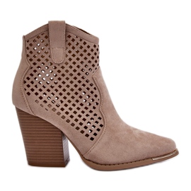 Durchbrochene Damen-Stiefeletten aus Öko-Wildleder mit hohem Absatz, Beige Stardara
