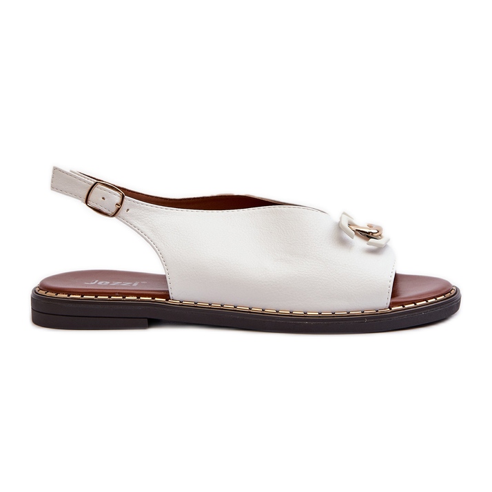 Damen-Sandalen mit flachem Absatz und Verzierung, Weiß Loraeleh