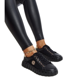 Schwarze Ledersneaker mit Stradone-Strasssteinen