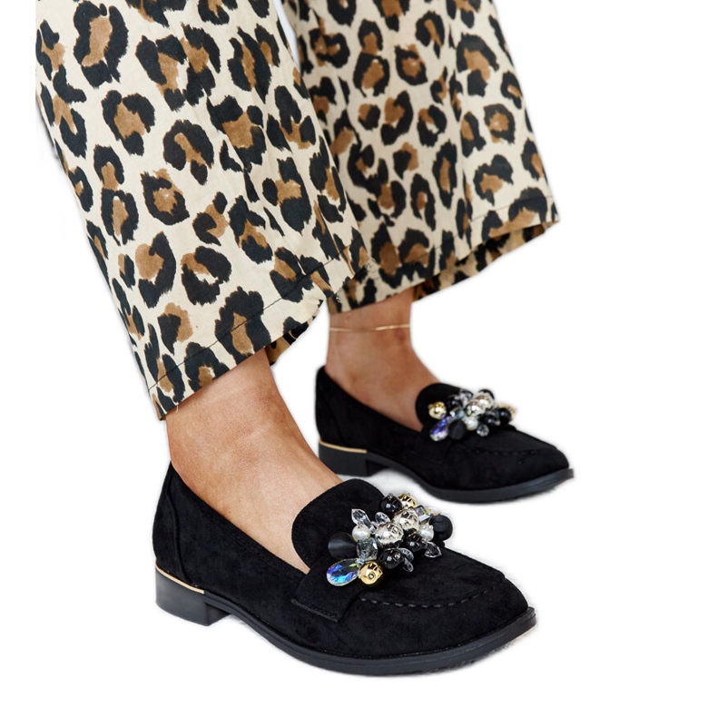 Schwarze Mokassins mit Dahera-Dekorationen