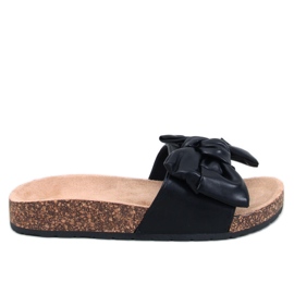 Bussi Schwarze Korkpantoffeln mit Schleife