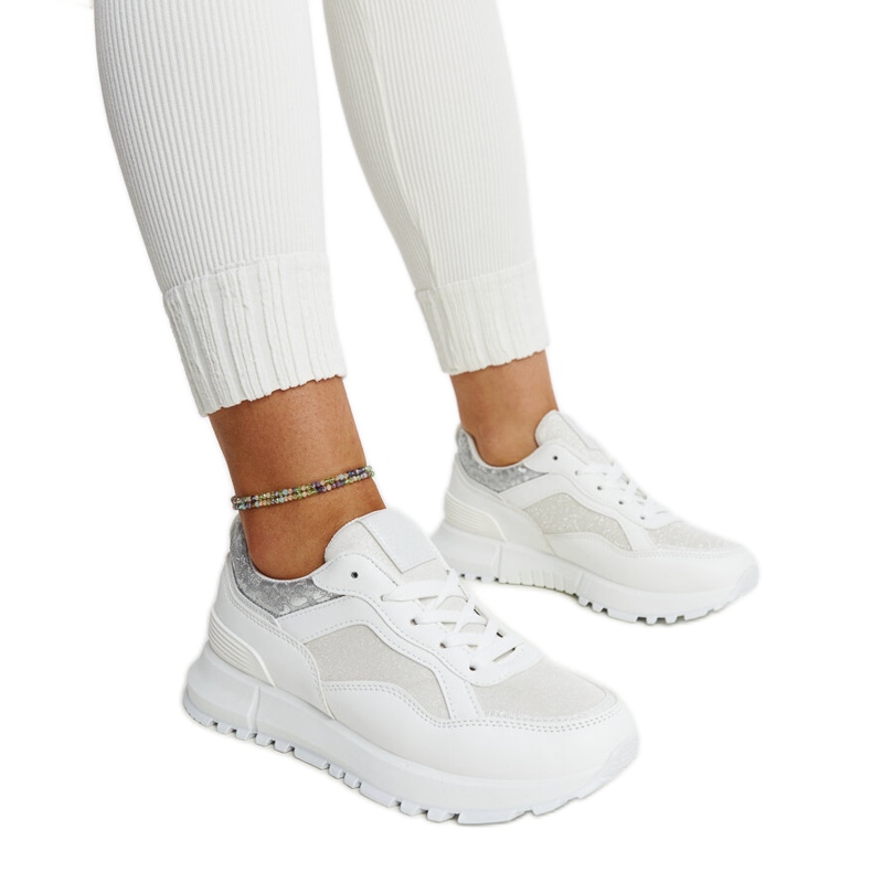 Weiße Plateau-Sneaker mit Evelia-Glitzer