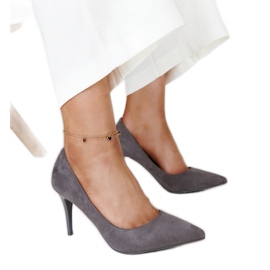 Graue High Heels mit Paume-Ledereinsatz