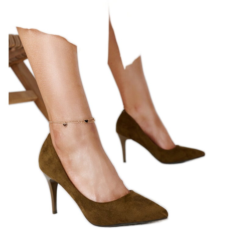 Dunkelgrüne High Heels mit Paume-Ledereinsatz