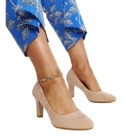 Beigefarbene Pumps mit hohem Absatz und Ledereinsatz von Lalande