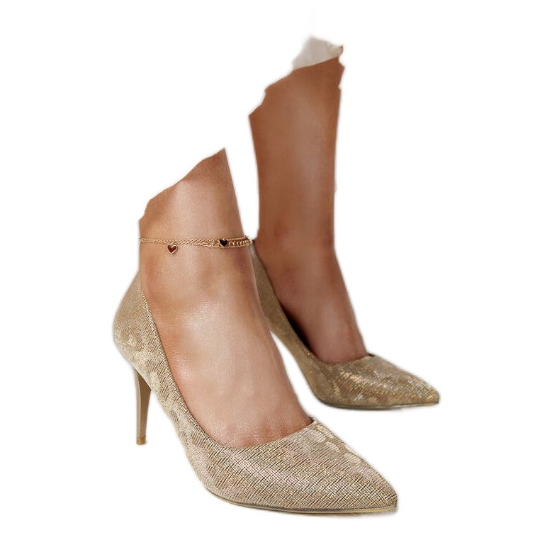 Goldglänzende High Heels mit Lederinnensohle golden