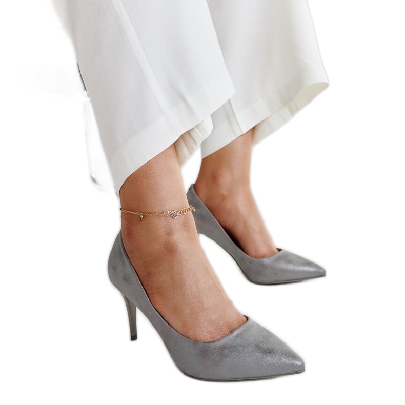 Graue Metallic-High-Heels mit Lederinnensohle von Soissons