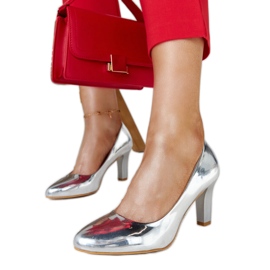 Silberne Pumps mit hohem Absatz und Innensohle aus Vélizy-Leder